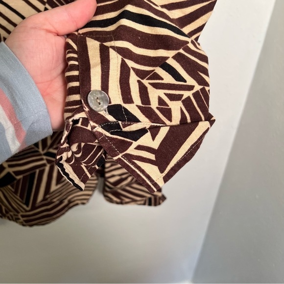 Vintage East 5th Linen Button Down Shirt Beige Geometric XL - Picture 9 of 11